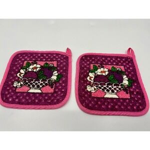 Vintage Purple and Pink Fruit Basket Hot Pads Pot Holders